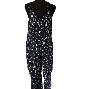 Duluth Trading Co Navy and White Floral Overalls